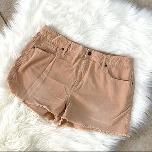 High Rise Corduroy Raw Hem Frayed Shorts